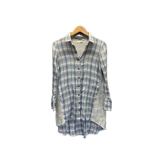 Women's Blue Plaid Tunic Saturday Sunday By Anthropology Size Extra Small - Picture 1 of 5
